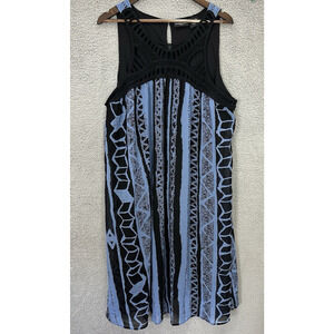 Jennifer Lauren Sleeveless Maxi Dress Women 3X Blue Geometric Crochet Boho Beach